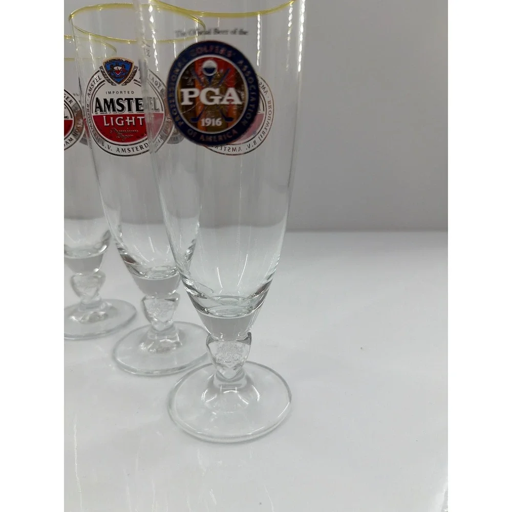 Amstel‎ Light PGA 1916 Gold Rim Pilsner Beer Glasses 33cl Set of 5